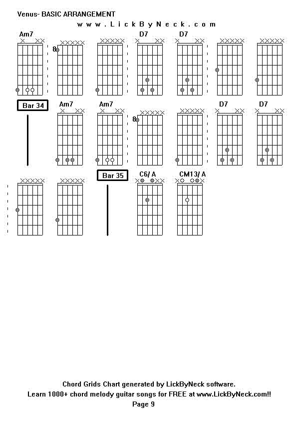 Chord Grids Chart of chord melody fingerstyle guitar song-Venus- BASIC ARRANGEMENT,generated by LickByNeck software.